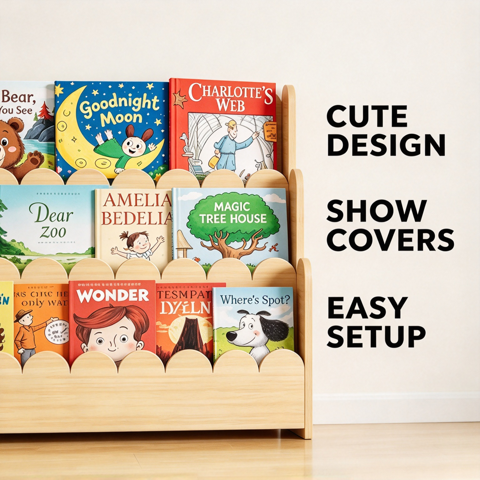 Montessori Bookshelf – 3-Tier Front-Facing Display for Toddlers