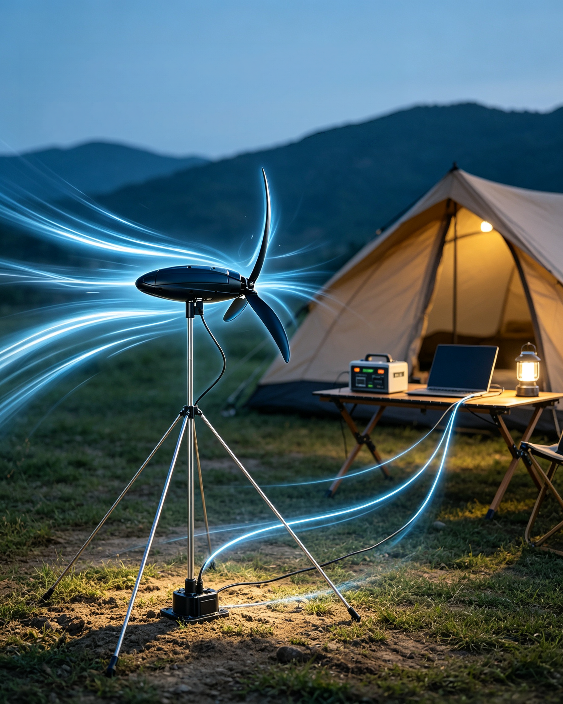 Portable Wind Turbine – 50W, 3 lbs, Water Bottle Size, Built‑in 12,000mAh Battery