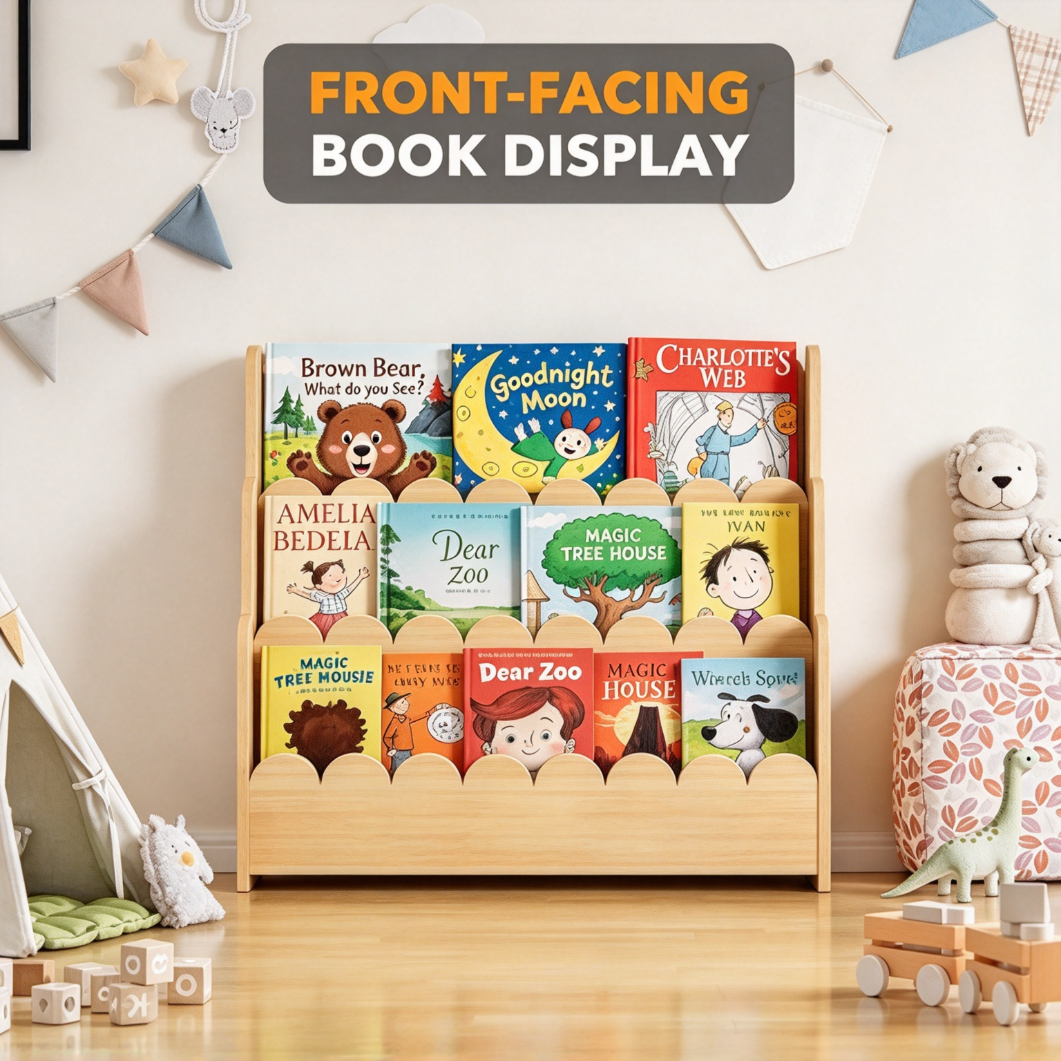 Montessori Bookshelf – 3-Tier Front-Facing Display for Toddlers