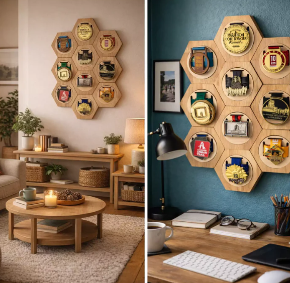 Hexagonal Medal Display Set – Turn Achievements Into Wall Art