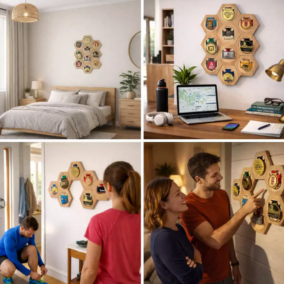 Hexagonal Medal Display Set – Turn Achievements Into Wall Art