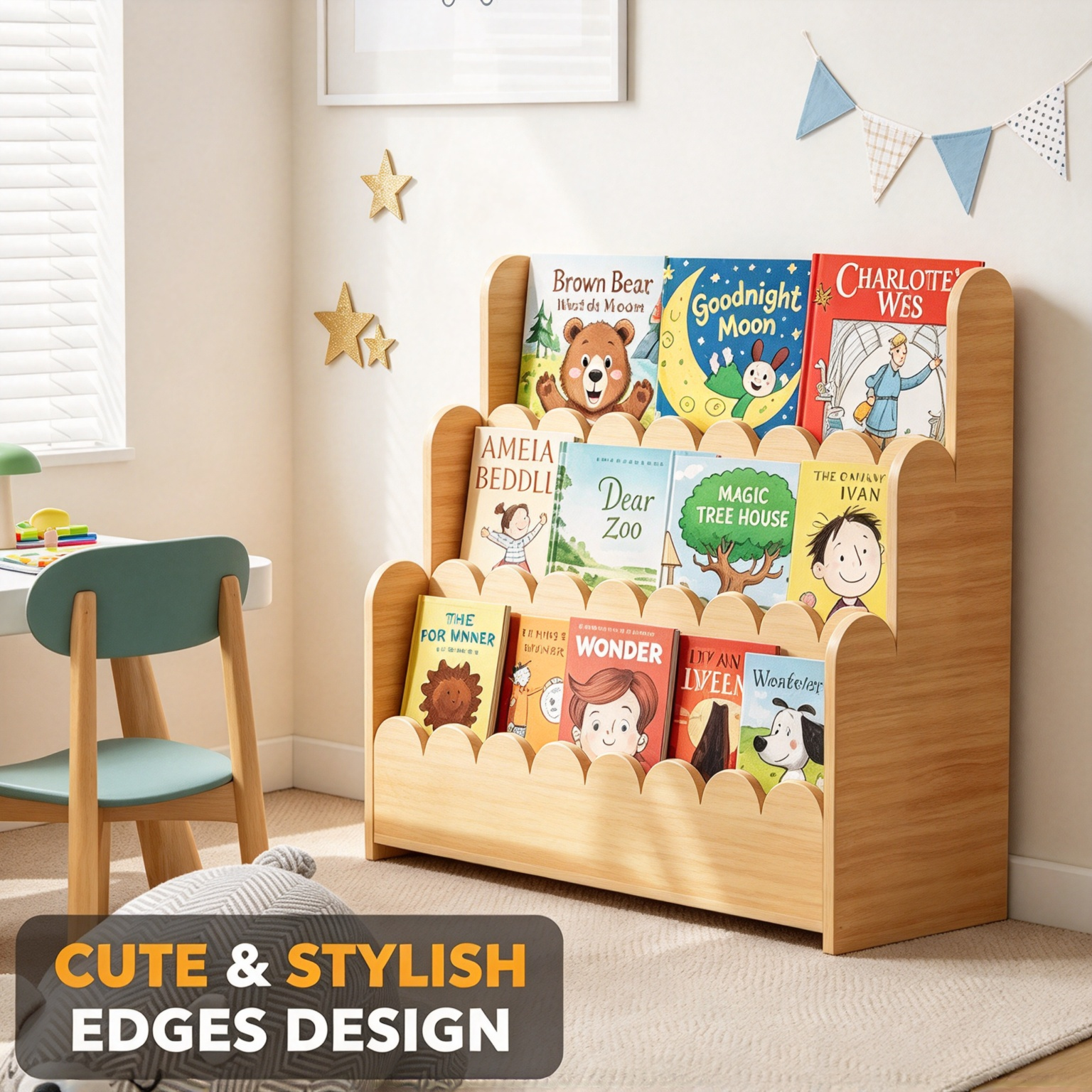 Montessori Bookshelf – 3-Tier Front-Facing Display for Toddlers