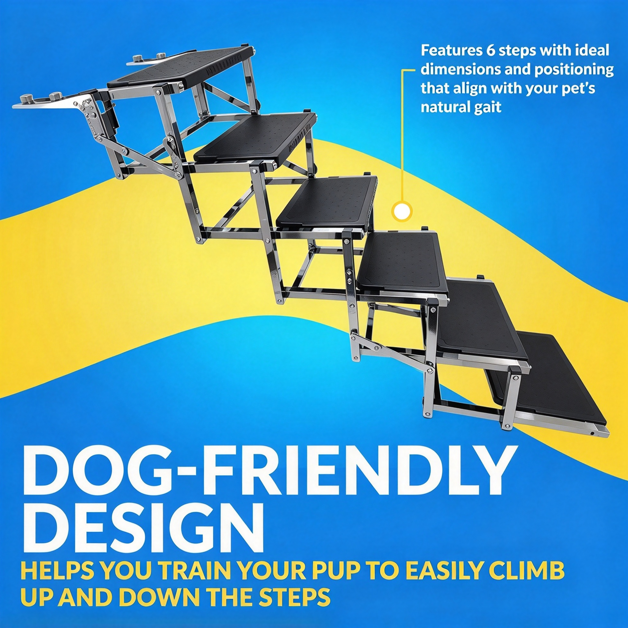 Marine-Grade Dog Boat Ladder – 6-Step Design, Folds Flat, Supports 150 lbs