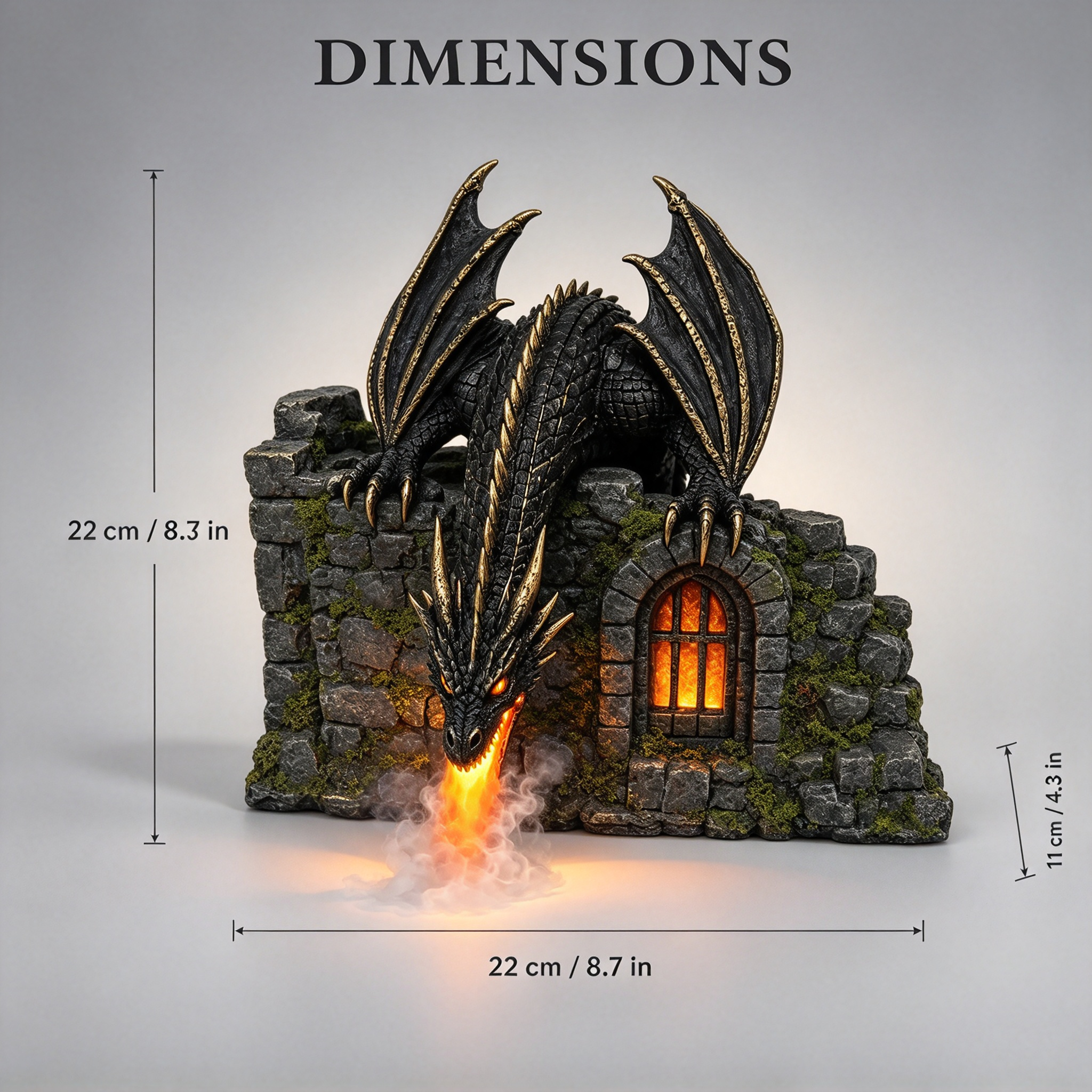 Dragon Shelf Diffuser – Cool Mist, Warm Glow, Remote Control, 6-Hour Runtime