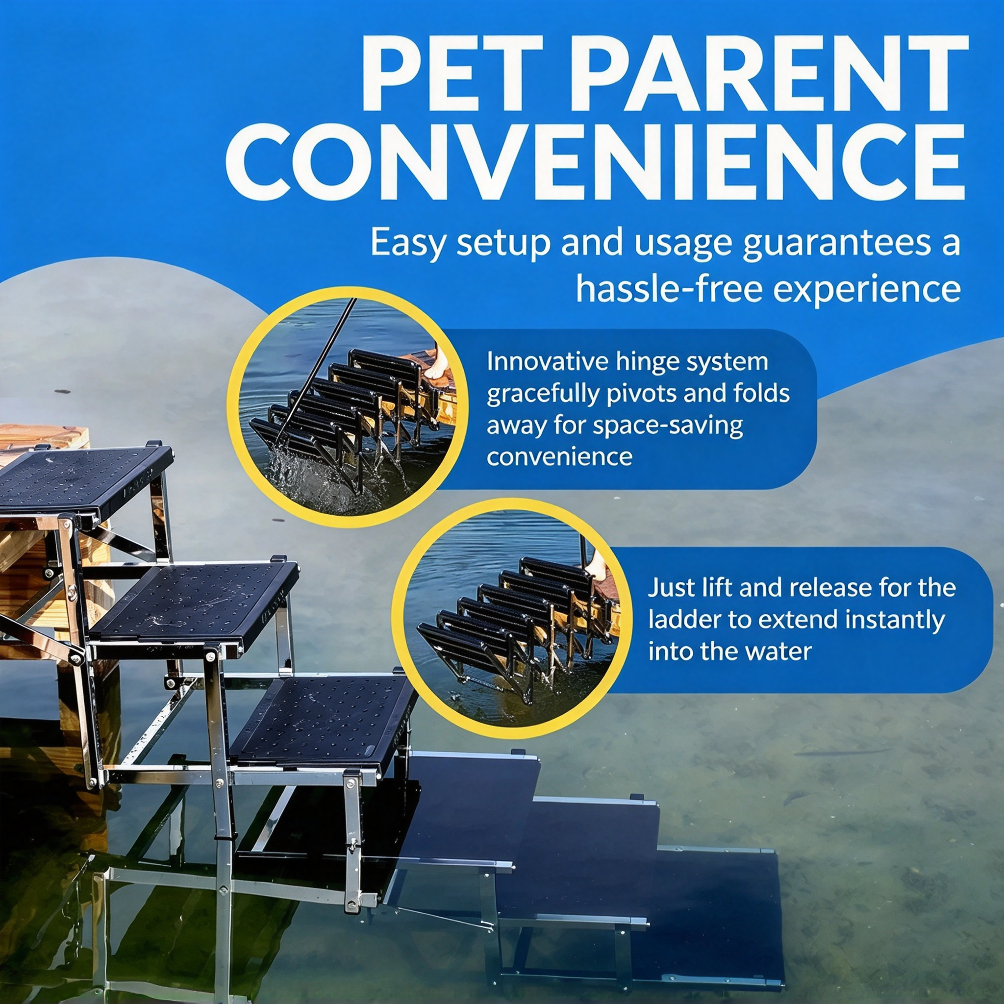 Marine-Grade Dog Boat Ladder – 6-Step Design, Folds Flat, Supports 150 lbs