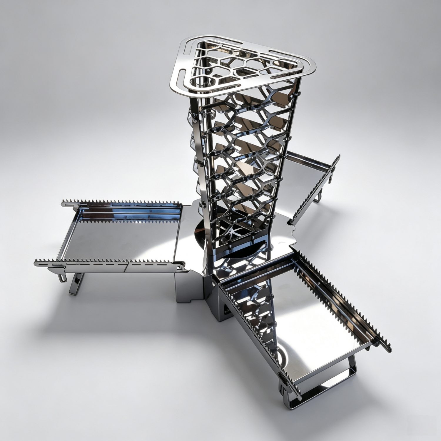 Portable Triple Charcoal Grill – 3 Grates, Foldable, Stainless Steel