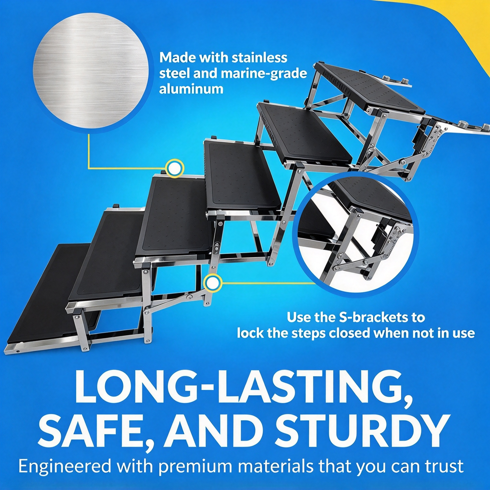 Marine-Grade Dog Boat Ladder – 6-Step Design, Folds Flat, Supports 150 lbs