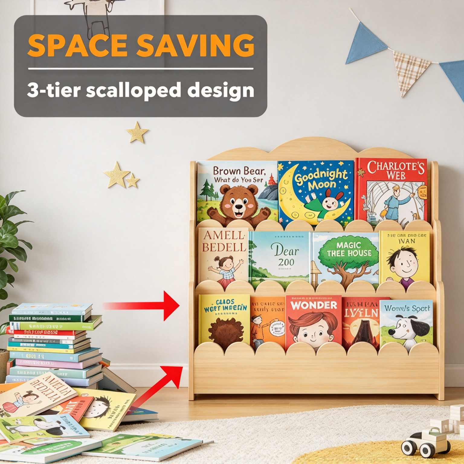 Montessori Bookshelf – 3-Tier Front-Facing Display for Toddlers