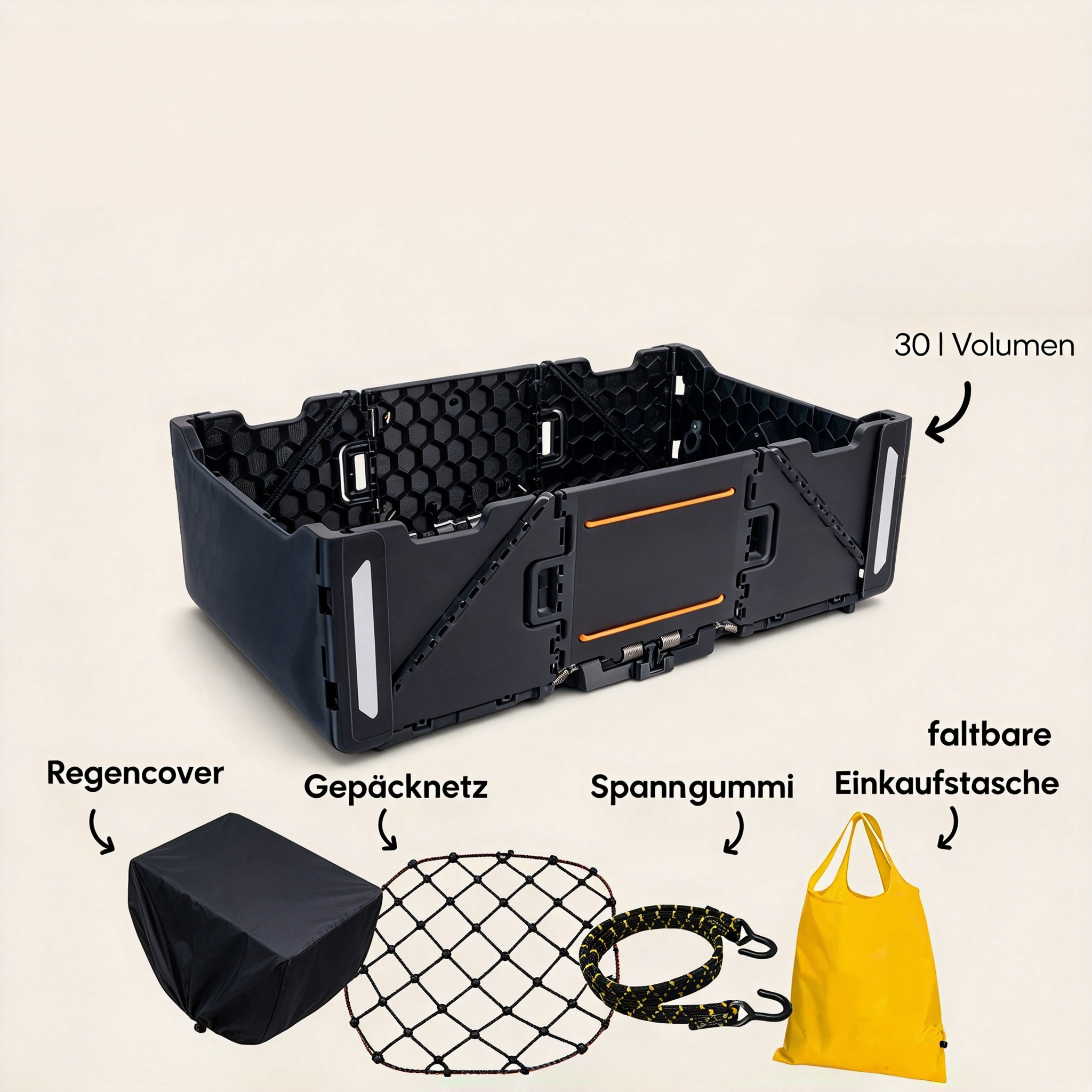 1-Second Foldable Bike Cargo Box – 30L Capacity, 20kg Load, Anti-Theft Mount