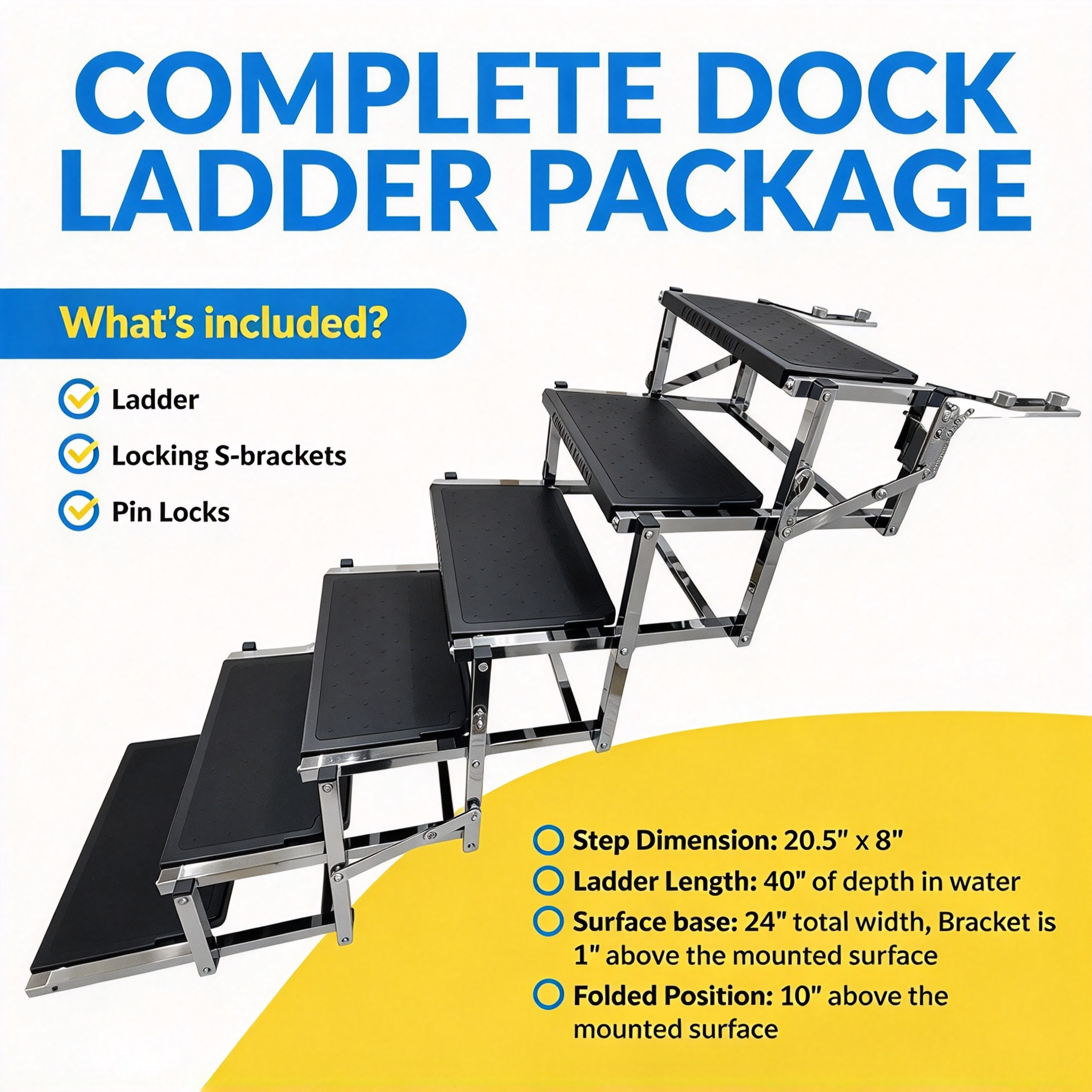 Marine-Grade Dog Boat Ladder – 6-Step Design, Folds Flat, Supports 150 lbs