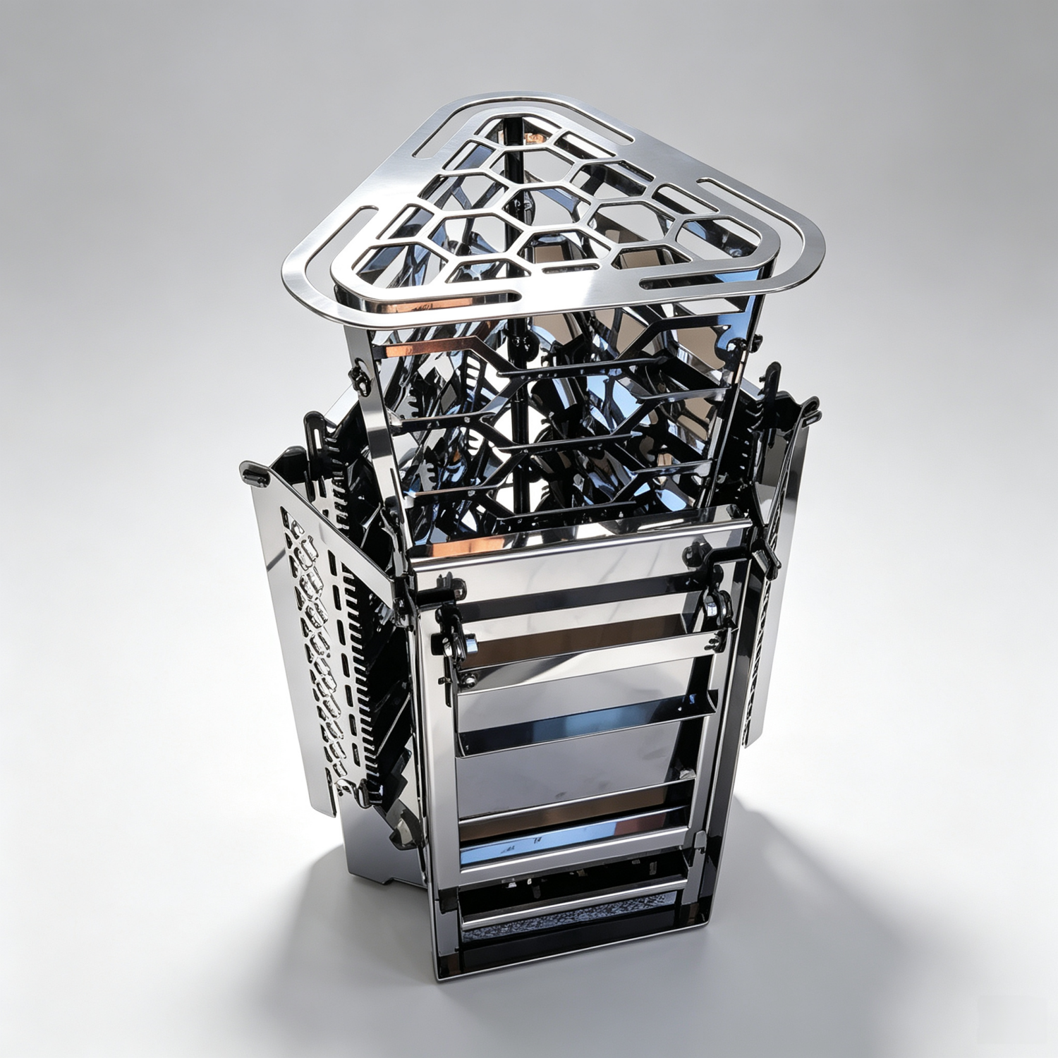 Portable Triple Charcoal Grill – 3 Grates, Foldable, Stainless Steel