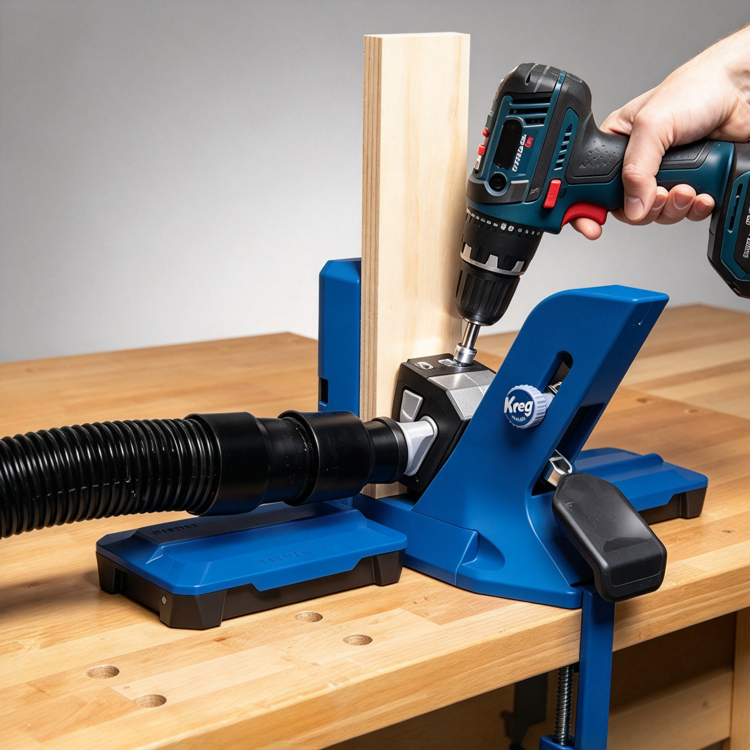 Self-Adjusting Pocket-Hole Jig – One-Motion Clamping, 13–38mm