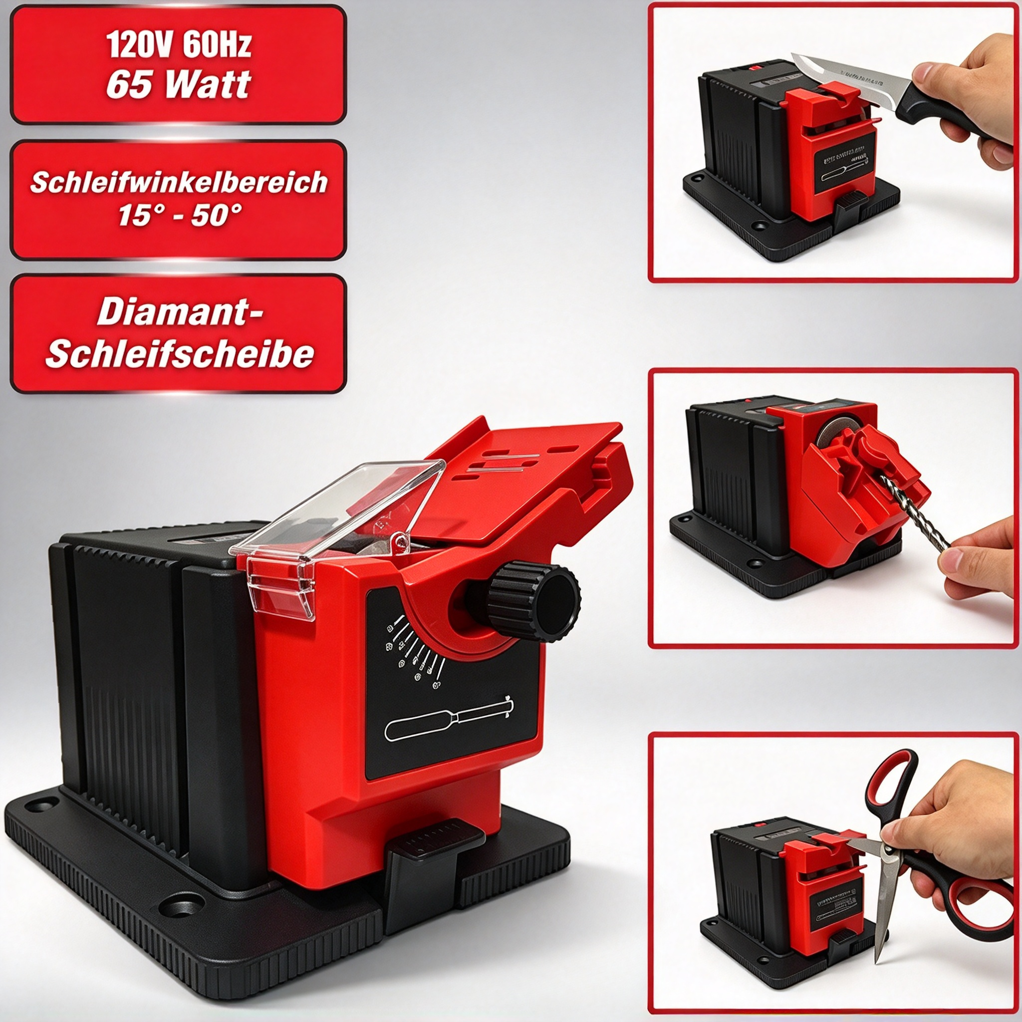 Electric Sharpener for Drills, Knives, Chisels & Scissors – 3-in-1 Workshop Tool
