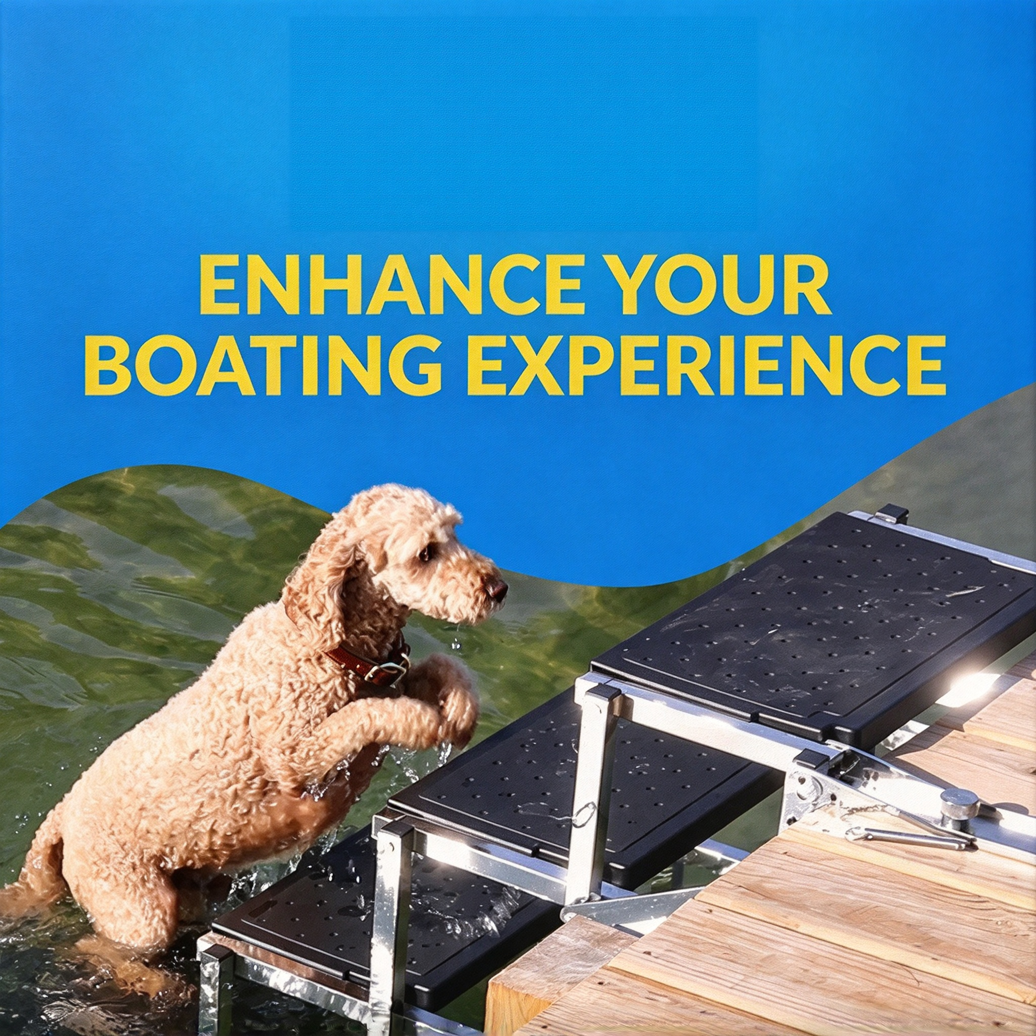 Marine-Grade Dog Boat Ladder – 6-Step Design, Folds Flat, Supports 150 lbs