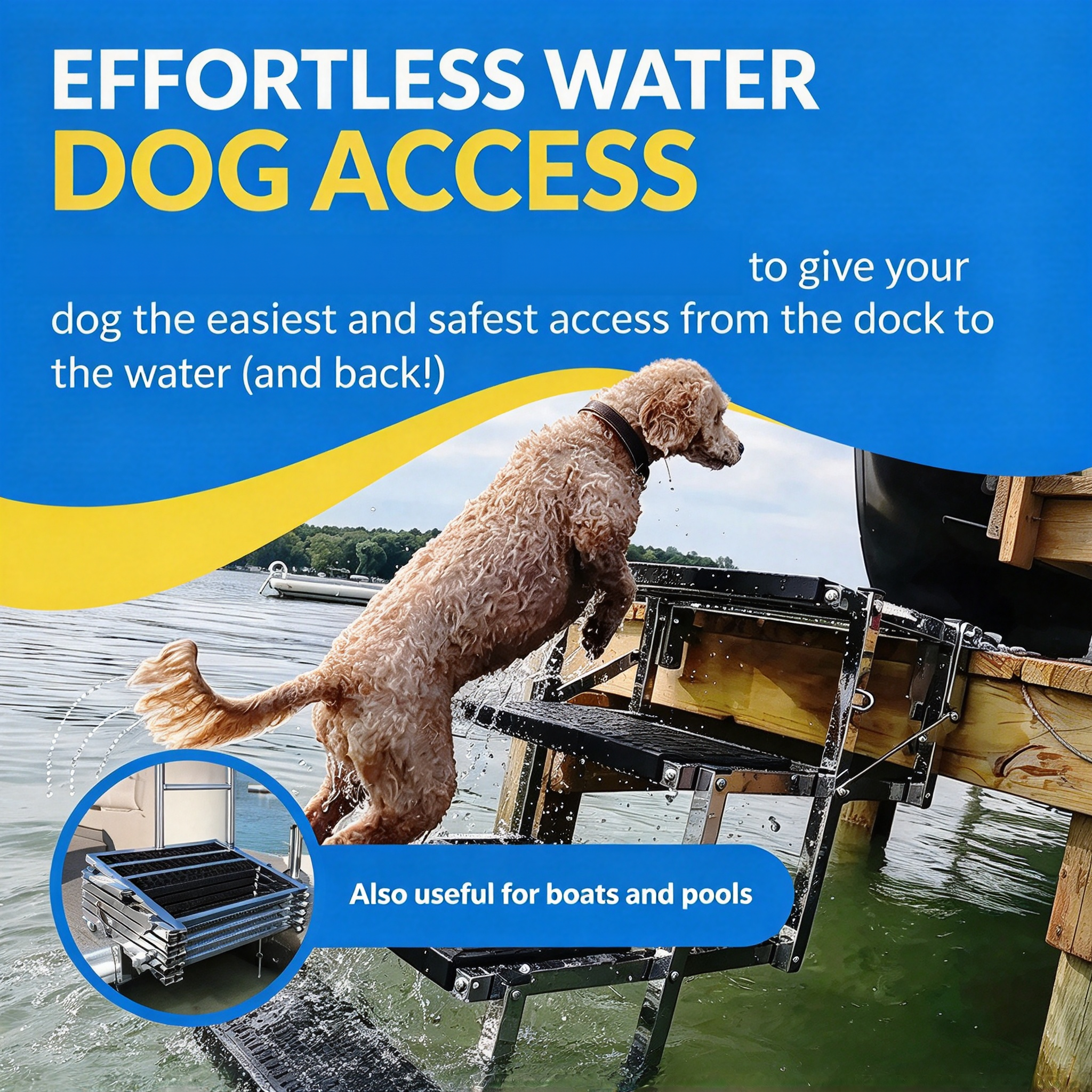 Marine-Grade Dog Boat Ladder – 6-Step Design, Folds Flat, Supports 150 lbs