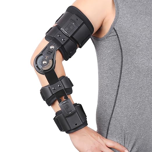 Hinged range of motion elbow brace