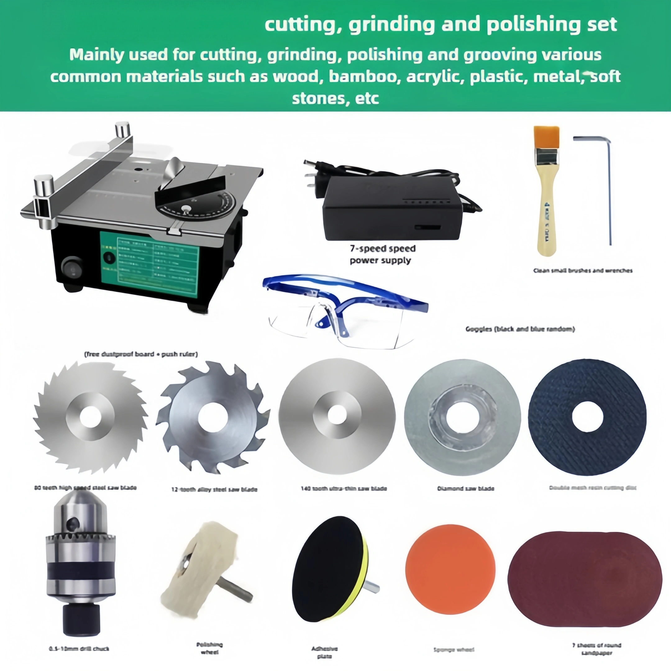 Mini Table Saw – 4-in-1 Cuts, Sands, Drills & Carves, Portable Desktop Workshop
