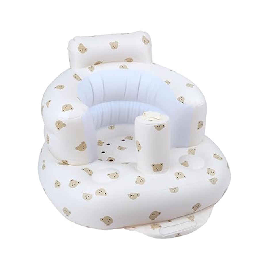 Infant inflatable seat with suction cup and built-in air pump