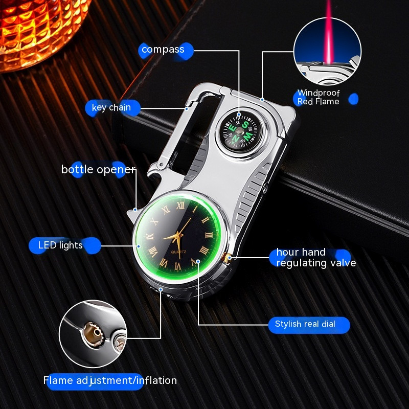 3-in-1 Outdoor Torch Lighter – Multi-Functional Survival Gear With Watch & Compass