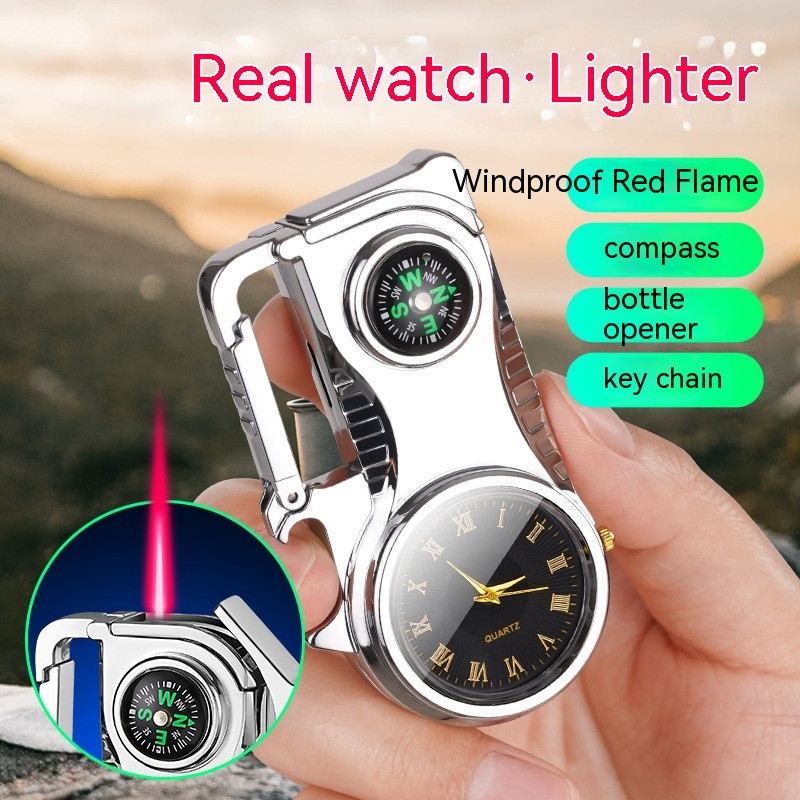 3-in-1 Outdoor Torch Lighter – Multi-Functional Survival Gear With Watch & Compass