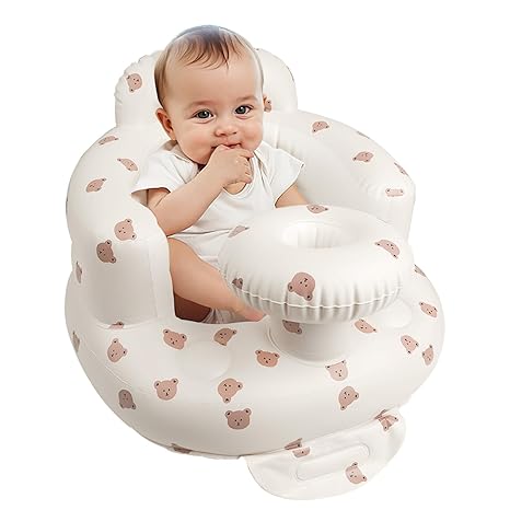 Infant inflatable seat with suction cup and built-in air pump