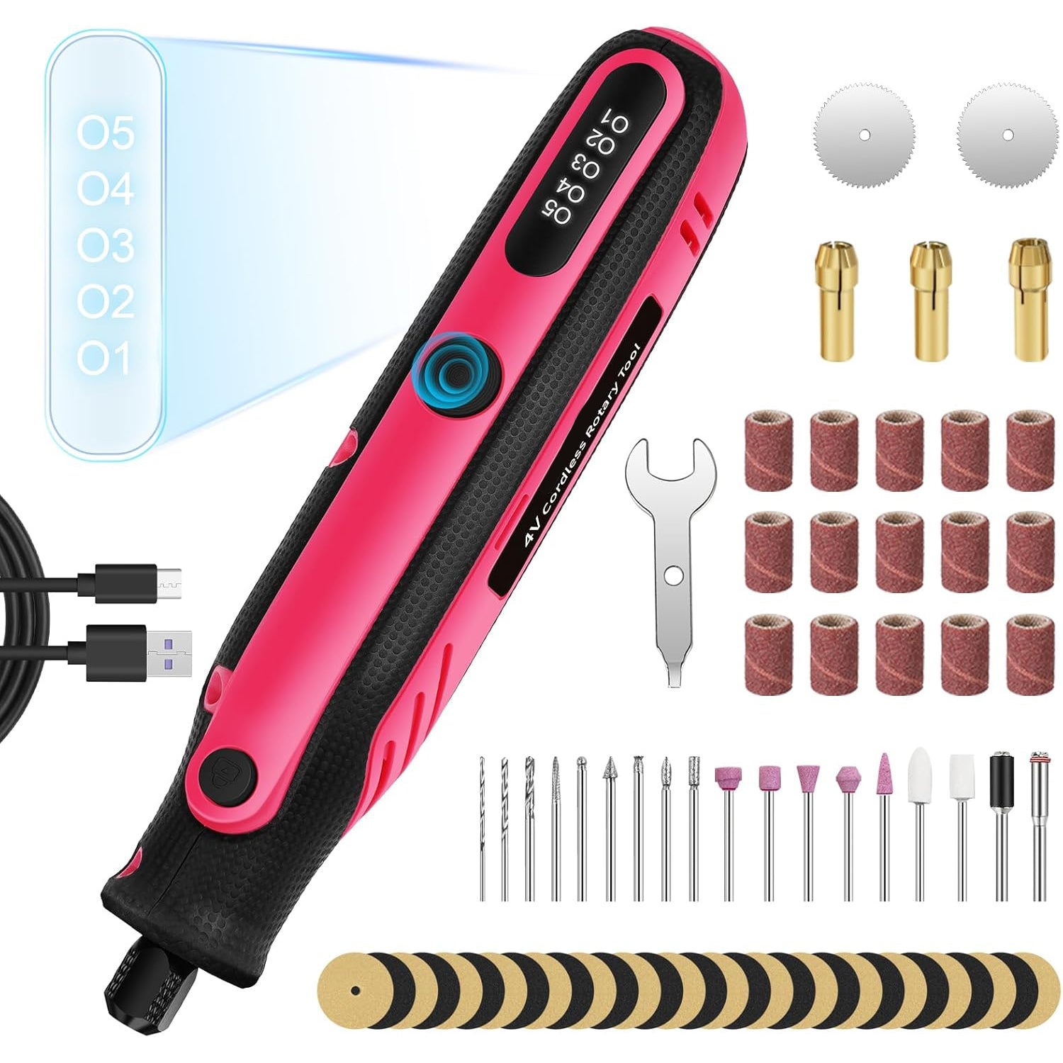 Mini Cordless Rotary Tool – 5-Speed USB Rechargeable Kit with 69 Pieces, Multi-Function 3.7V Electric Rotary Tool for Sanding, Polishing, Drilling, Etching, Engraving, DIY Crafts