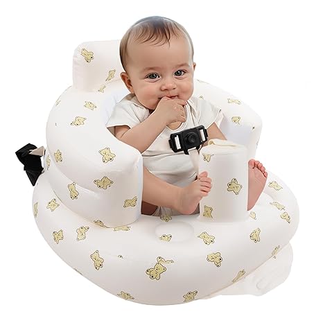 Infant inflatable seat with suction cup and built-in air pump