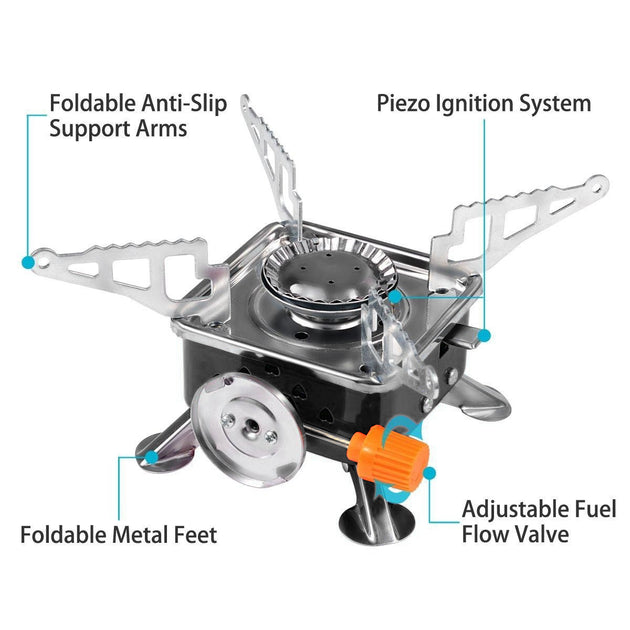 Black Portable Gas Camping Stove – Compact and Stable