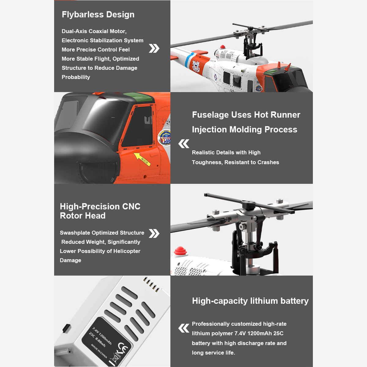 1:34 Scale GPS RC Helicopter – Brushless 6CH Smart Flight System