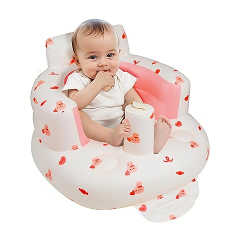 Infant inflatable seat with suction cup and built-in air pump