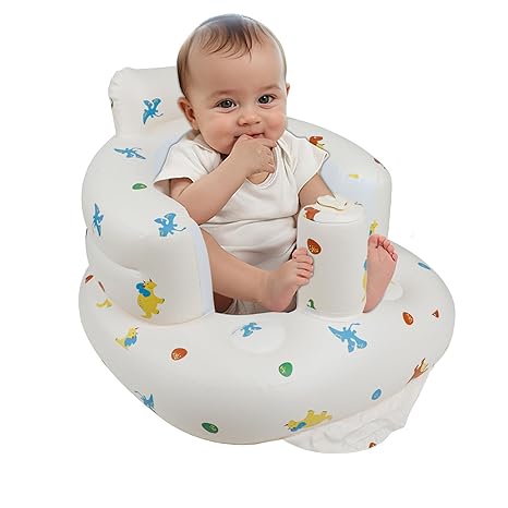 Infant inflatable seat with suction cup and built-in air pump