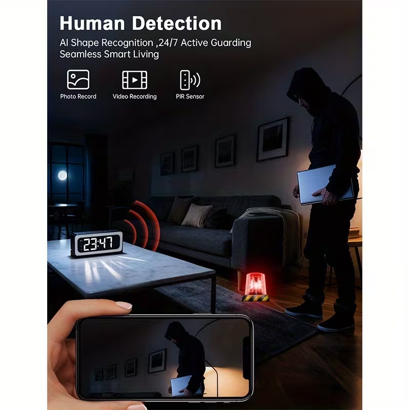 Smart Alarm Clock Camera – WiFi Indoor Monitor with Night Vision