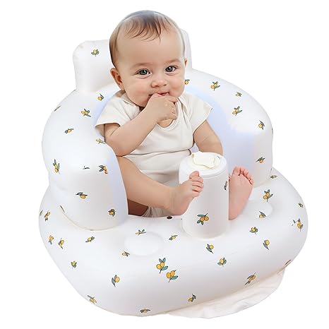 Infant inflatable seat with suction cup and built-in air pump