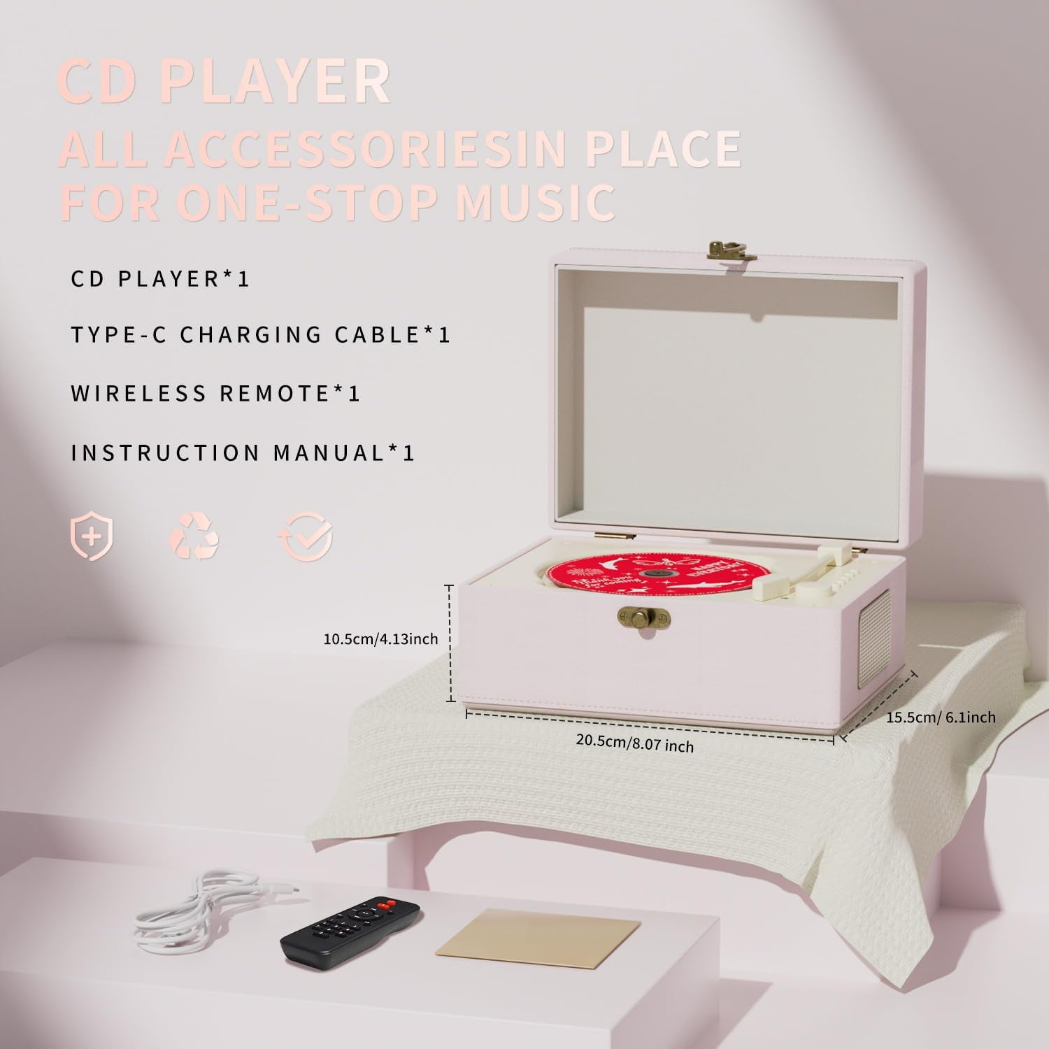 Music Box CD Player – Bluetooth Transmitter with Built-in Speaker