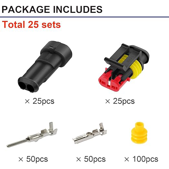 2-wire waterproof automotive electrical connector