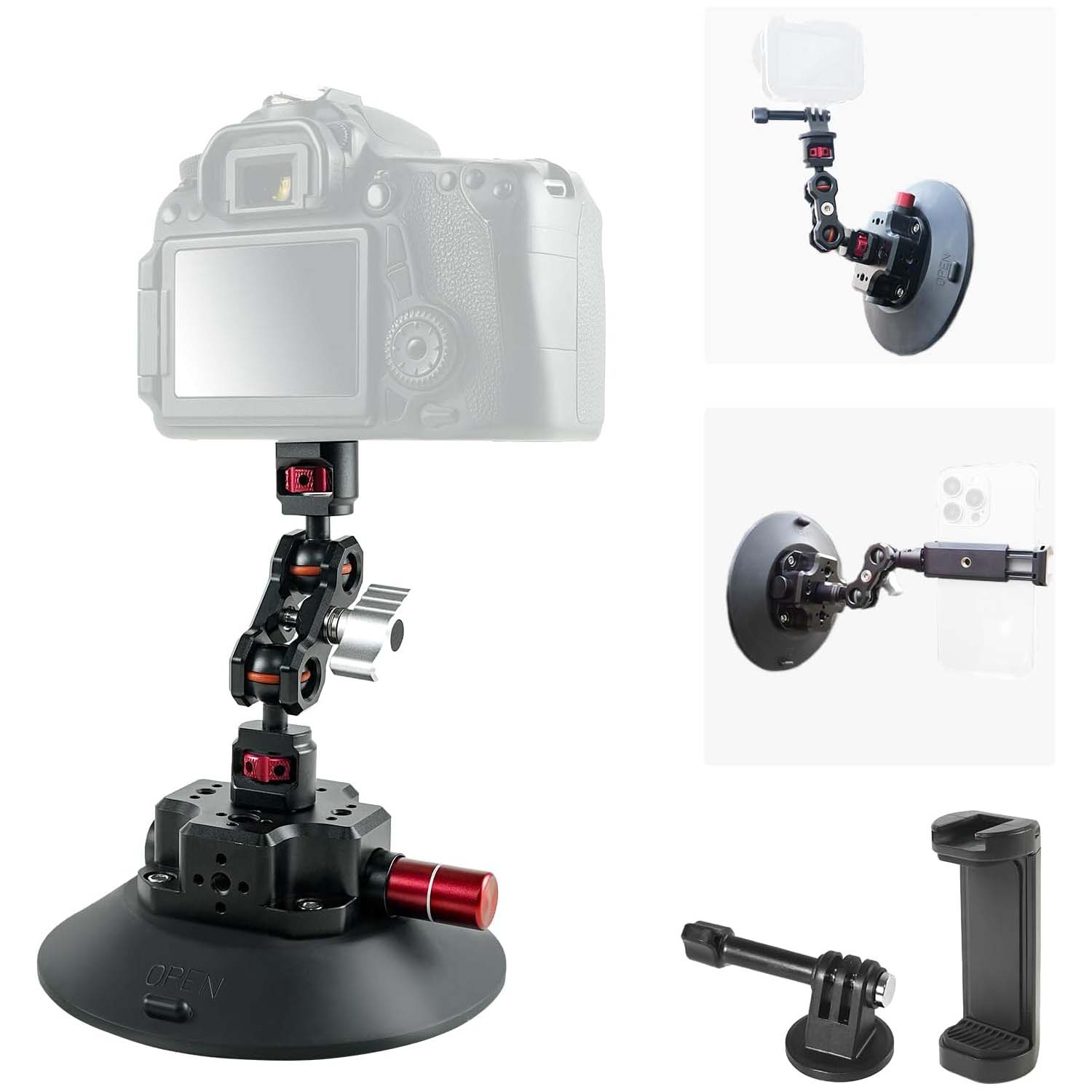 4.5" Suction Cup Camera Mount – Dual 360° Magic Arms