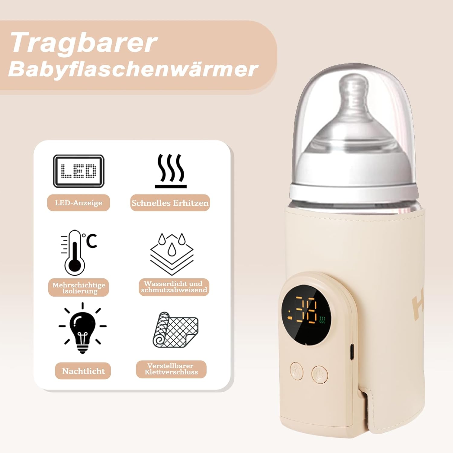 Portable baby bottle warmer with 6 adjustable temperature settings
