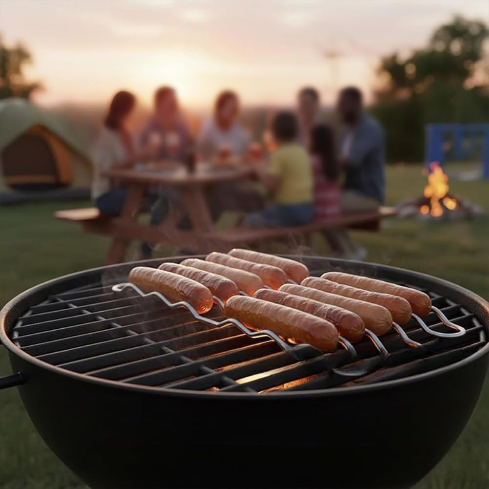 Slim 8 Sausage Rack and Rotisserie for BBQ - 360° Rotating - Ideal for Hot Dogs and Grilled Foods