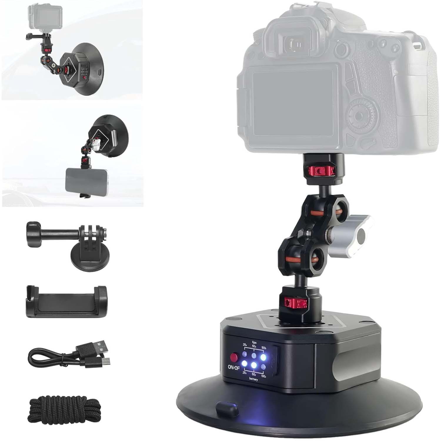 4.5" Suction Cup Camera Mount – Dual 360° Magic Arms