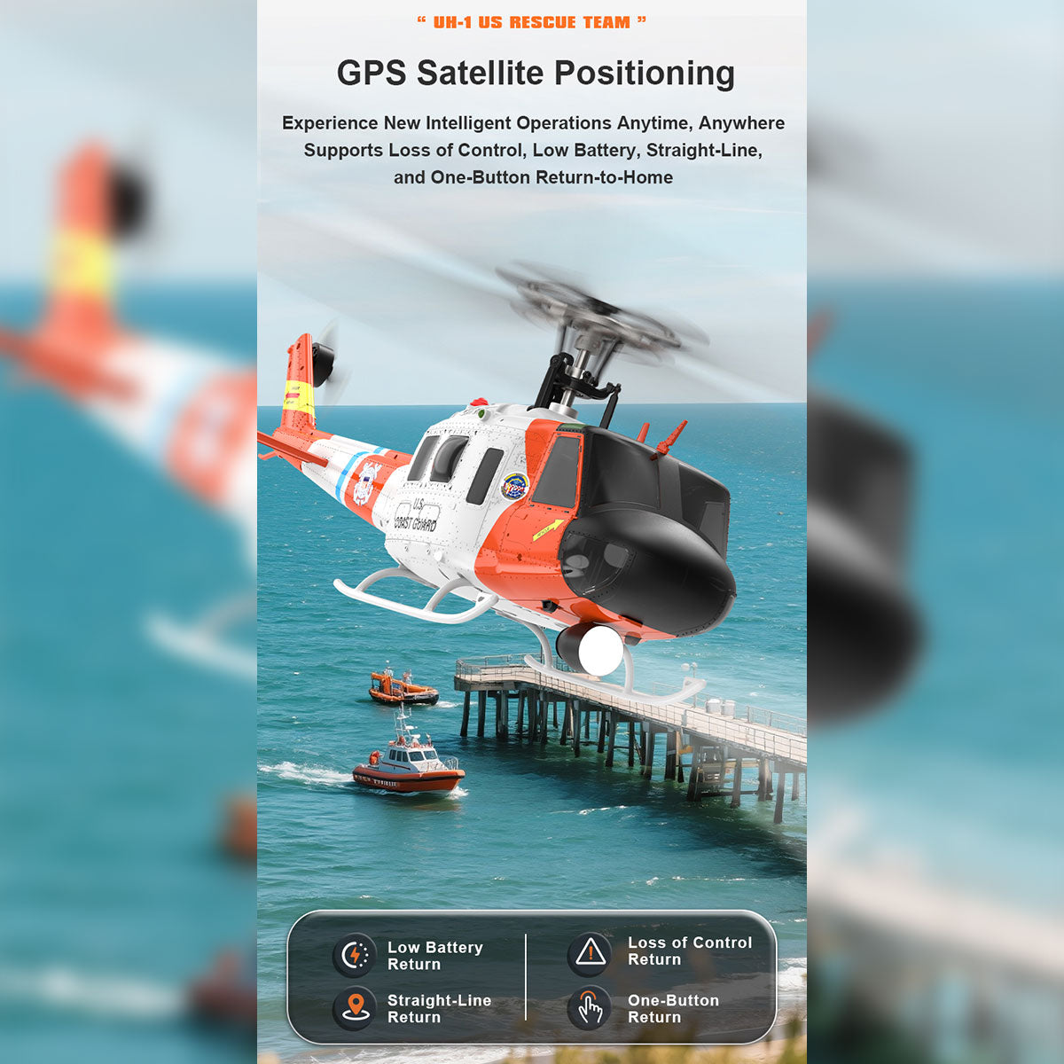 1:34 Scale GPS RC Helicopter – Brushless 6CH Smart Flight System