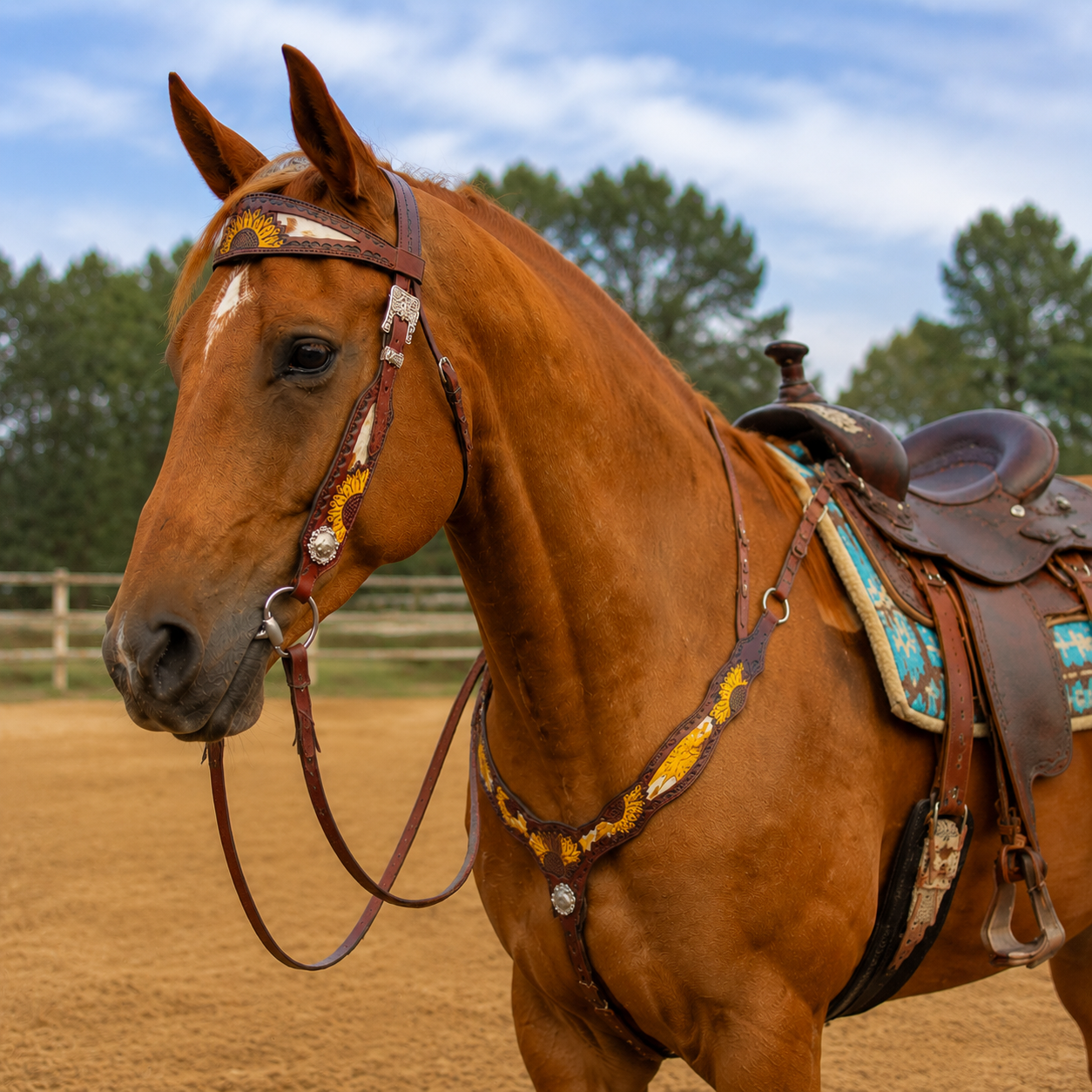 Sunflower Halter & Chest Strap Set – Premium Leather Horse Tack