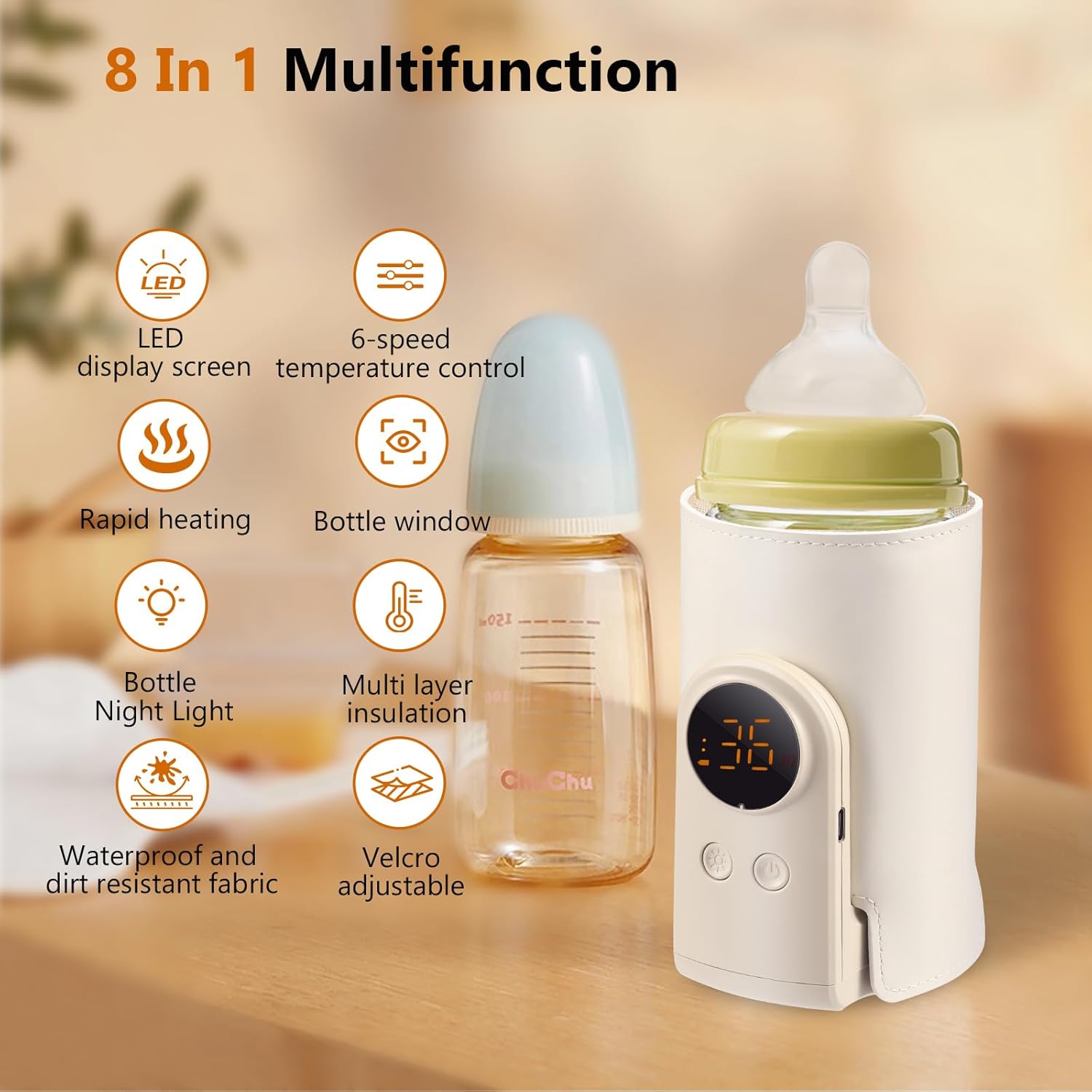 Portable baby bottle warmer with 6 adjustable temperature settings