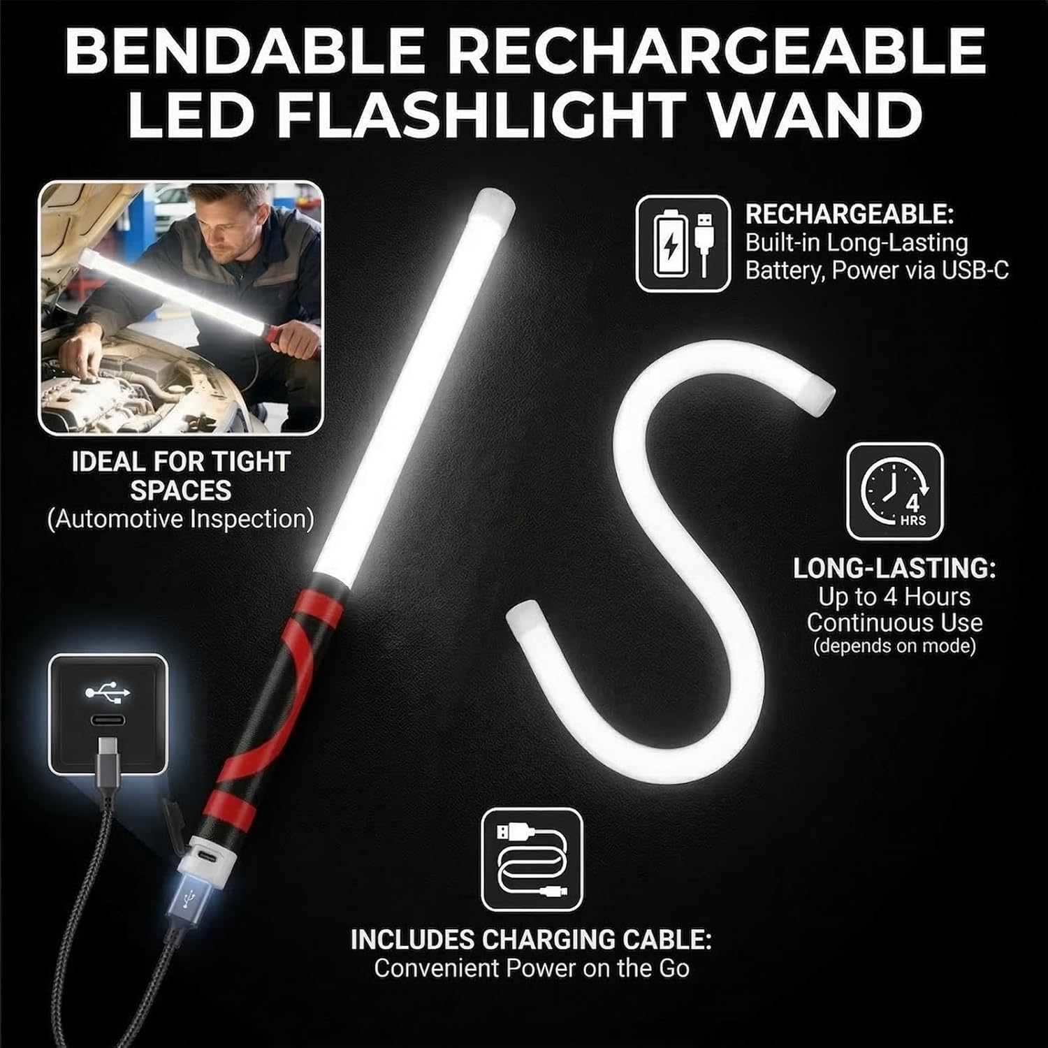 Bendable LED Light Stick – 27" Flexible Work Light