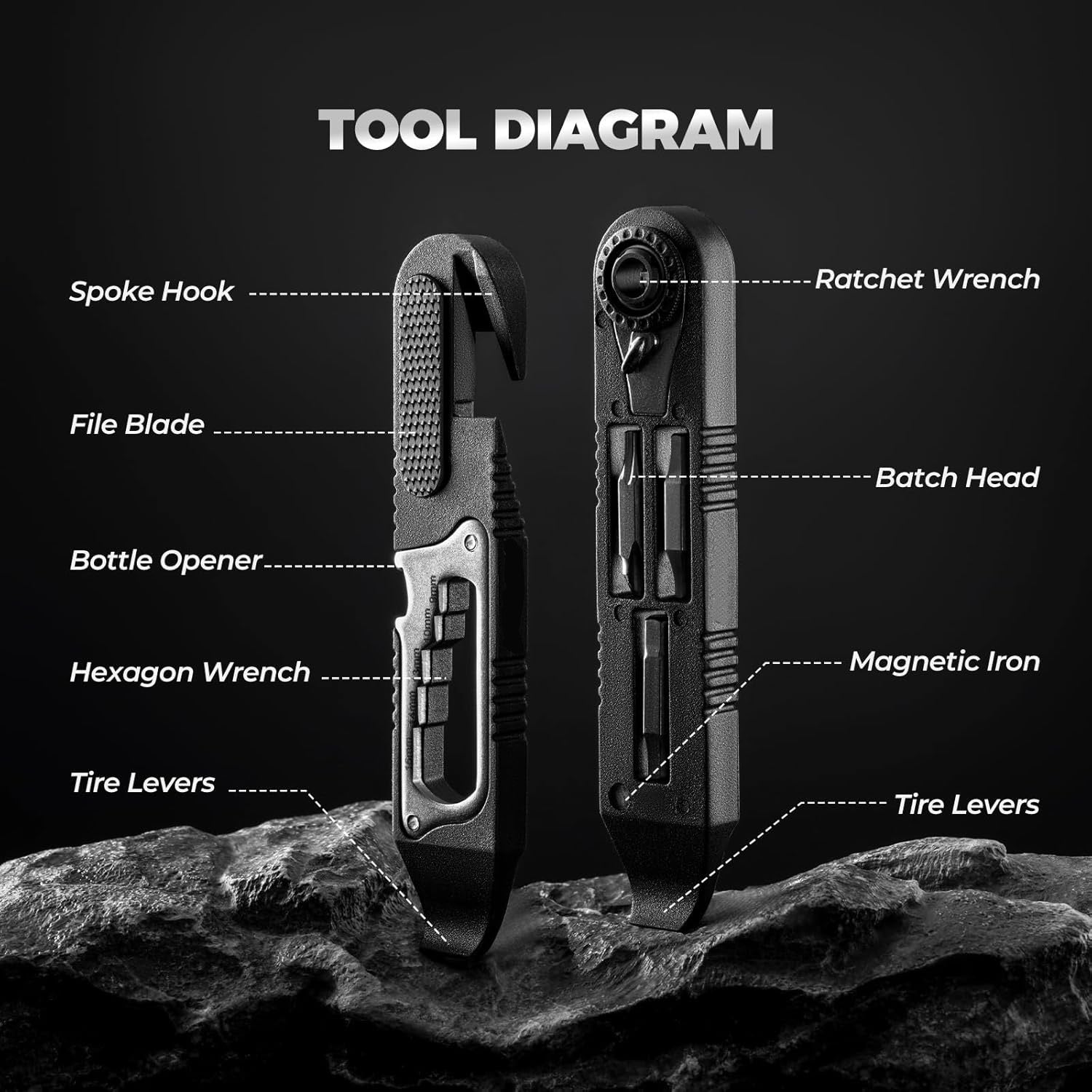 16-in-1 Mini Bike Tool Kit with Tire Lever and Ratchet Wrench, Includes 9/10/13/14/15mm Spanners