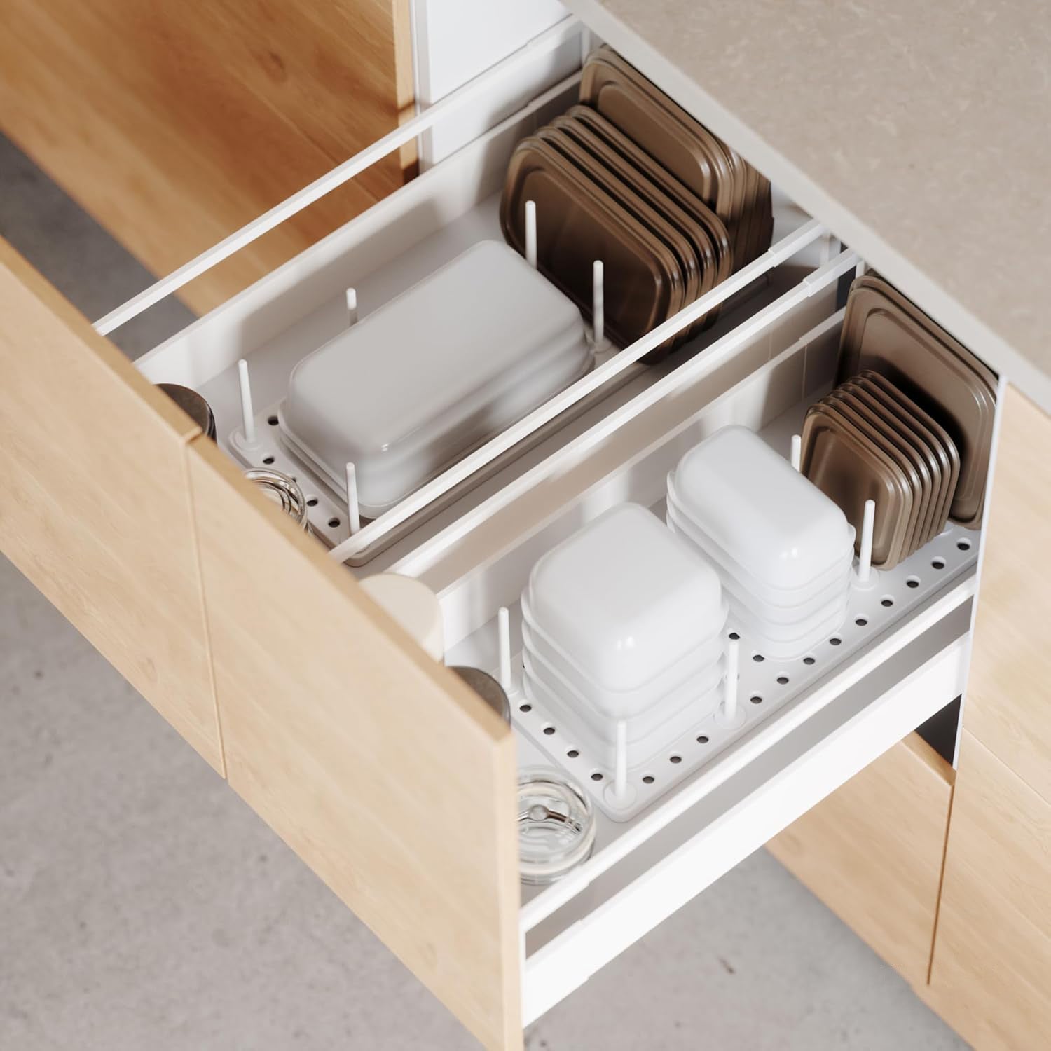 Kitchen Drawer Cabinet Organizer Tray – Adjustable Storage System for Food Containers
