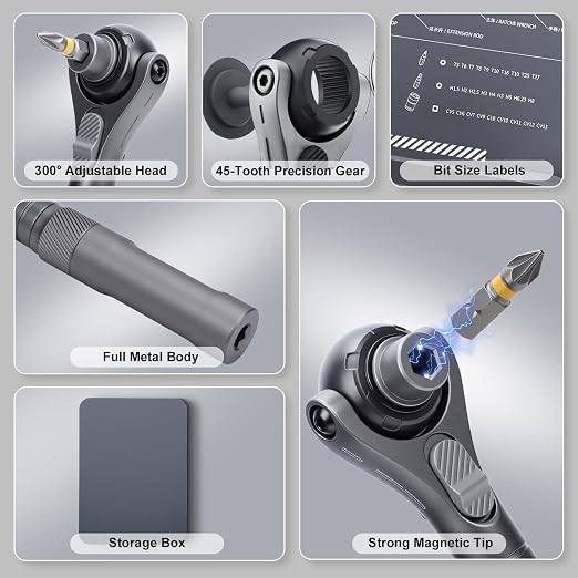 38-in-1 Magnetic Ratchet Screwdriver Set – 180° Adjustable Head with Portable Storage Case