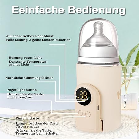 Portable baby bottle warmer with 6 adjustable temperature settings