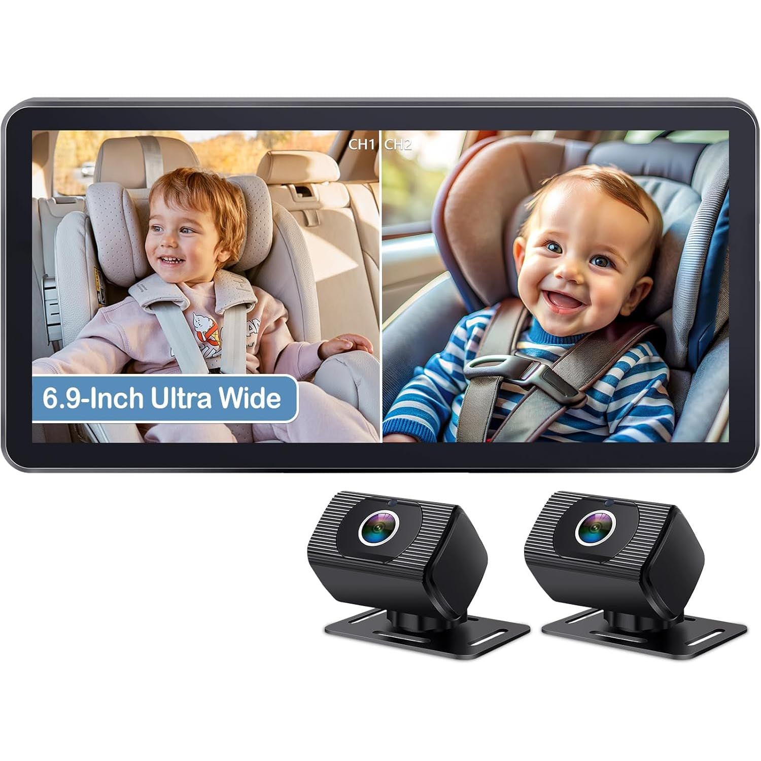 Dual Child Car Camera – 6.9" Ultra-Wide Screen with Two Rear Cameras