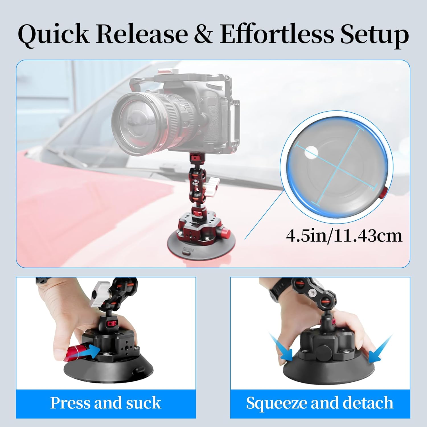 4.5" Suction Cup Camera Mount – Dual 360° Magic Arms