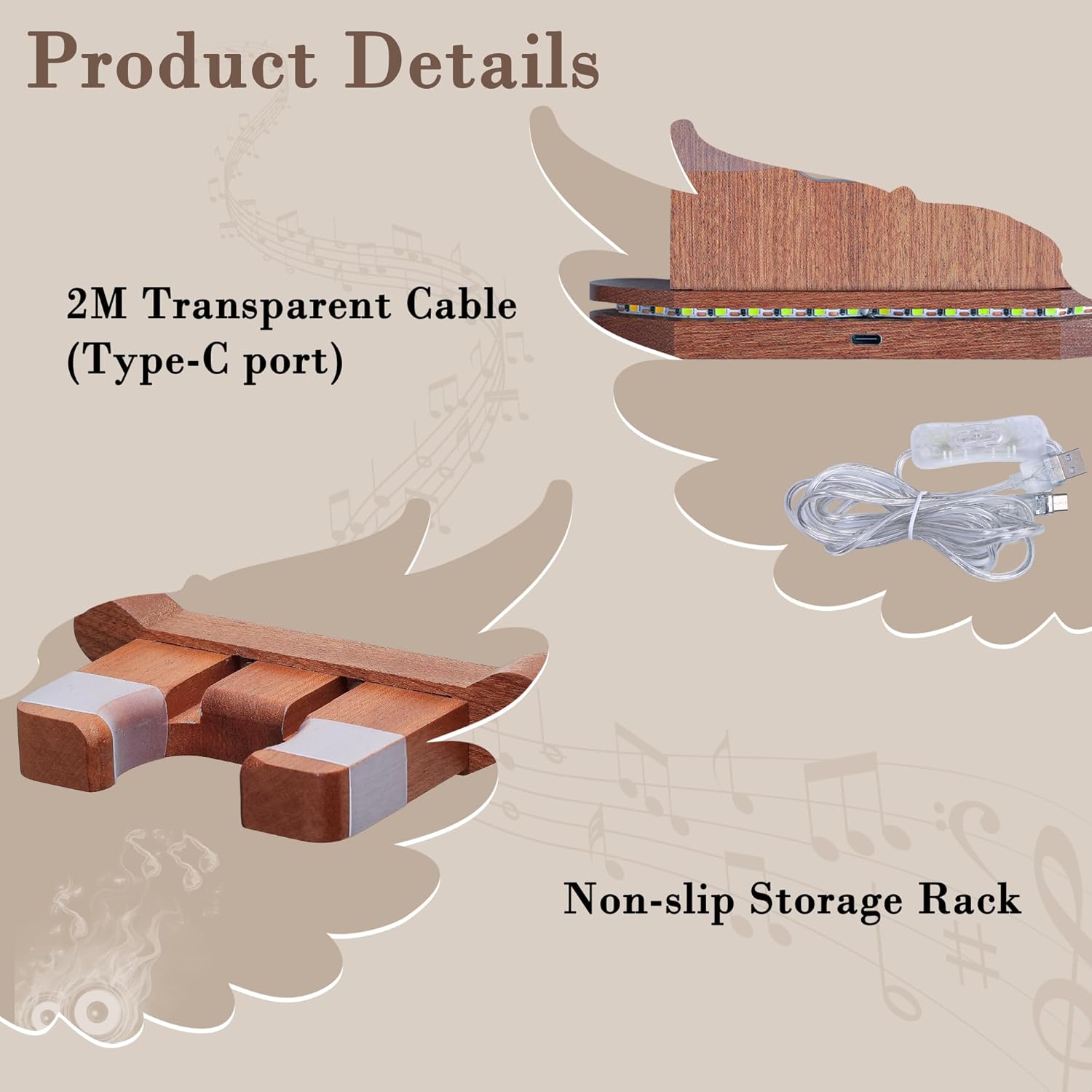 Guitar Stand Wall Mount with Luminous Angel Wings – Acrylic Wooden Guitar Hanger Shelf